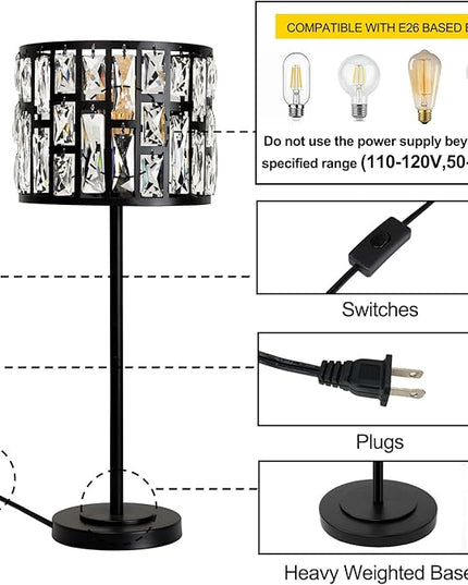 Modern K9 Crystal Table Lamp Desk Lamp 26" Tall for Bedroom Reading, Living Room, Office - LeafyLoom