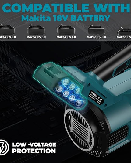 Cordless Leaf Blower for makita 18V Battery, 480 CFM Electric Blower with Brushless Motor, Adjustable 3 Speeds up to 22000RPM, Handheld Leaf Blower for Lawn Care,Yard and Snow Blowing(No Battery) - LeafyLoom