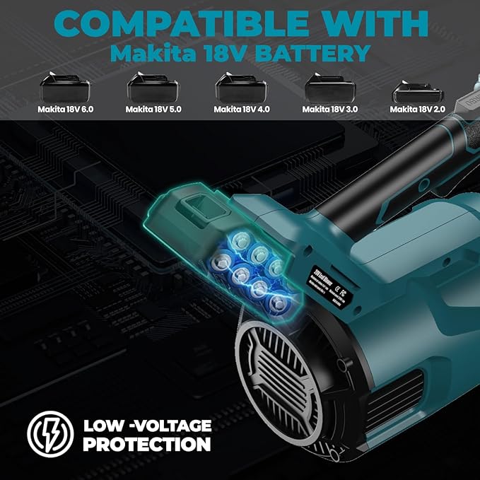 Cordless Leaf Blower for makita 18V Battery, 480 CFM Electric Blower with Brushless Motor, Adjustable 3 Speeds up to 22000RPM, Handheld Leaf Blower for Lawn Care,Yard and Snow Blowing(No Battery) - LeafyLoom