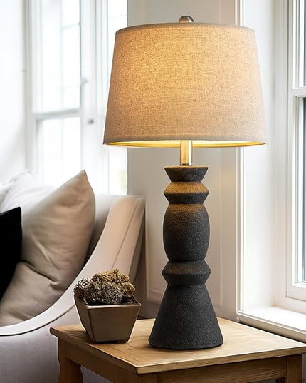 Oneach 25.75'' Farmhouse Black Ceramic Table Lamp Set of 2 for Living Room Rustic Table lamp Bedroom Nightstand Lamp End Table Lamps - LeafyLoom