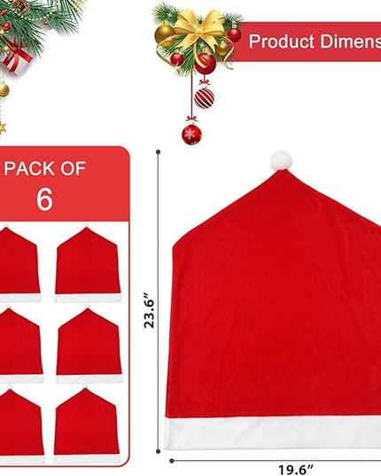 Christmas Chair Covers Set of 6,Red and White Santa Claus Hat Chair Back Covers for Xmas Holiday Festival Indoor Kitchen Bar Counter Stools Decorations Dining Room Table Decor Satxtrem