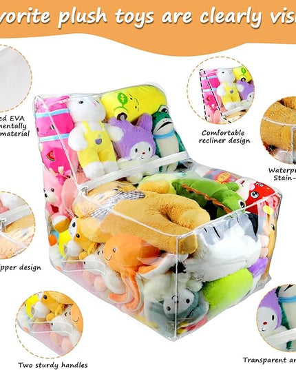 Clear Stuffed Animal Bean Bag Chair Cover for Kids, Waterproof Large Stuffable Beanbag Chair Cover, Creative PVC Plush Toys Storage, for Organizing Toddler & Children Rooms Soft Stuff Animal - LeafyLoom