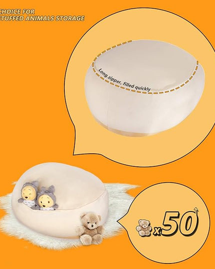 Stuffed Animal Storage Bean Bag Chair Cover for Kids Yellow Dog Shiba Inu Bean Bag Chair for Girls Large Size Toy Organizer Cover Only Without Filling - LeafyLoom