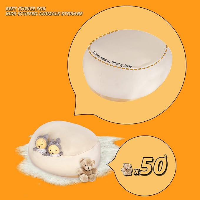 Stuffed Animal Storage Bean Bag Chair Cover for Kids Yellow Dog Shiba Inu Bean Bag Chair for Girls Large Size Toy Organizer Cover Only Without Filling - LeafyLoom