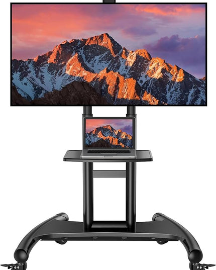 PERLESMITH Rolling/Mobile TV Cart with Wheels for 32-82 Inch LCD LED 4K Flat Screen TVs - TV Floor Stand with Shelf Holds Up to 100 lbs, Height Adjustable Trolley Max VESA 600x400mm- PSTVMC05 - LeafyLoom