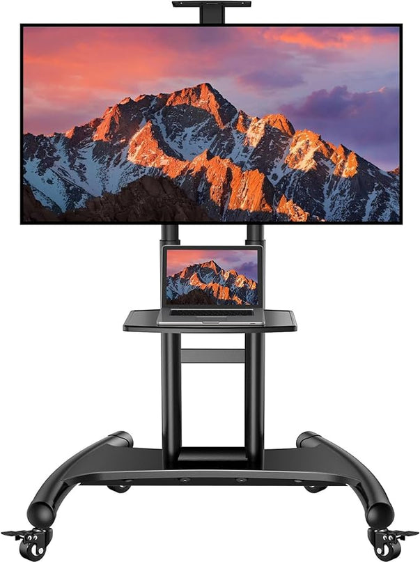 PERLESMITH Rolling/Mobile TV Cart with Wheels for 32-82 Inch LCD LED 4K Flat Screen TVs - TV Floor Stand with Shelf Holds Up to 100 lbs, Height Adjustable Trolley Max VESA 600x400mm- PSTVMC05 - LeafyLoom