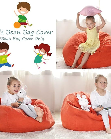 YuppieLife Kids Storage Bean Bag Cover（No Filling） Toy Organizer|Carrying Handle Sofa|Available for Kids and Teenager|Cuddle Chair|Machine Washable and Durable（27'',OrangeRed） - LeafyLoom