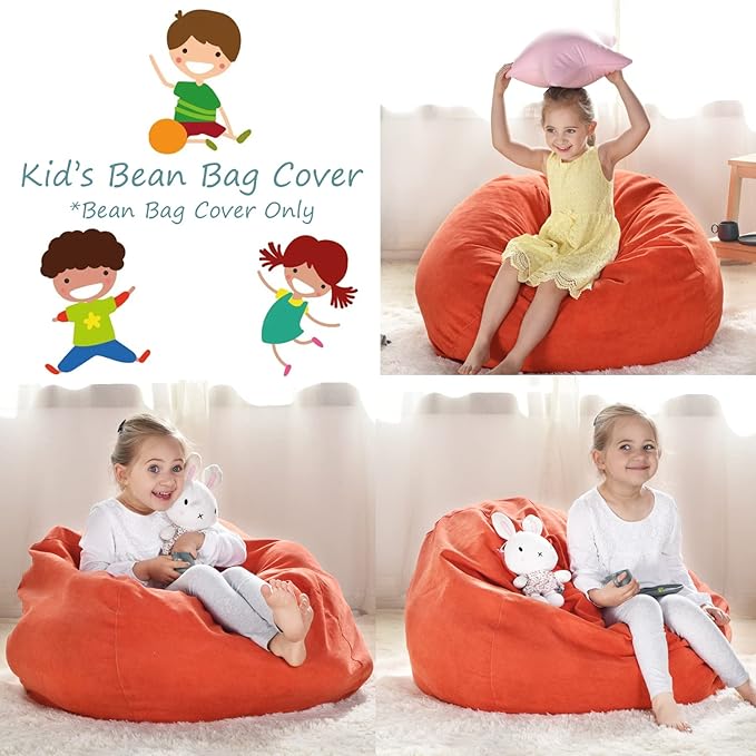 YuppieLife Kids Storage Bean Bag Cover（No Filling） Toy Organizer|Carrying Handle Sofa|Available for Kids and Teenager|Cuddle Chair|Machine Washable and Durable（27'',OrangeRed） - LeafyLoom