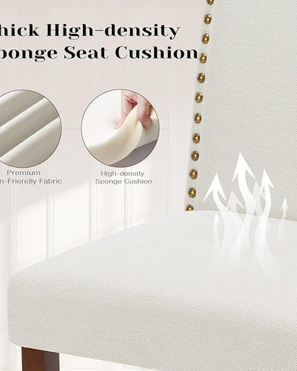 DUMOS Dining Chairs Set of 6, Fabric Dining Room Chairs, Upholstered Parsons Chairs with Nailhead Trim and Wood Legs, Kitchen Side Chair for Dining Living Room,Bedroom - Beige - LeafyLoom