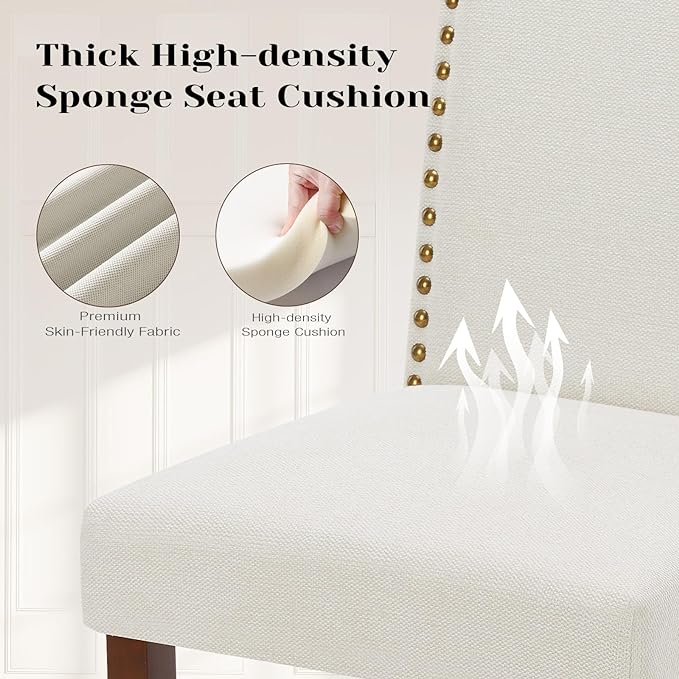 DUMOS Dining Chairs Set of 6, Fabric Dining Room Chairs, Upholstered Parsons Chairs with Nailhead Trim and Wood Legs, Kitchen Side Chair for Dining Living Room,Bedroom - Beige - LeafyLoom
