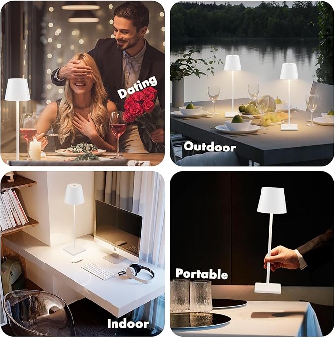 2-Pack Rechargeable Table Lamps, LED Cordless Table Lamp, 3W 5500mAh Battery Operated Table Light, Stepless Dimming Portable Table Light Waterproof for Restaurant/Indoor/Outdoor (White) - LeafyLoom