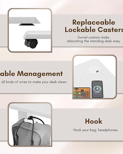 Electric Standing Desk 60 Inch, Ergonomic Height Adjustable Table with T-Shaped Metal Bracket Modern Computer Workstations for Home Office, White, 60 x 24 Inch - LeafyLoom