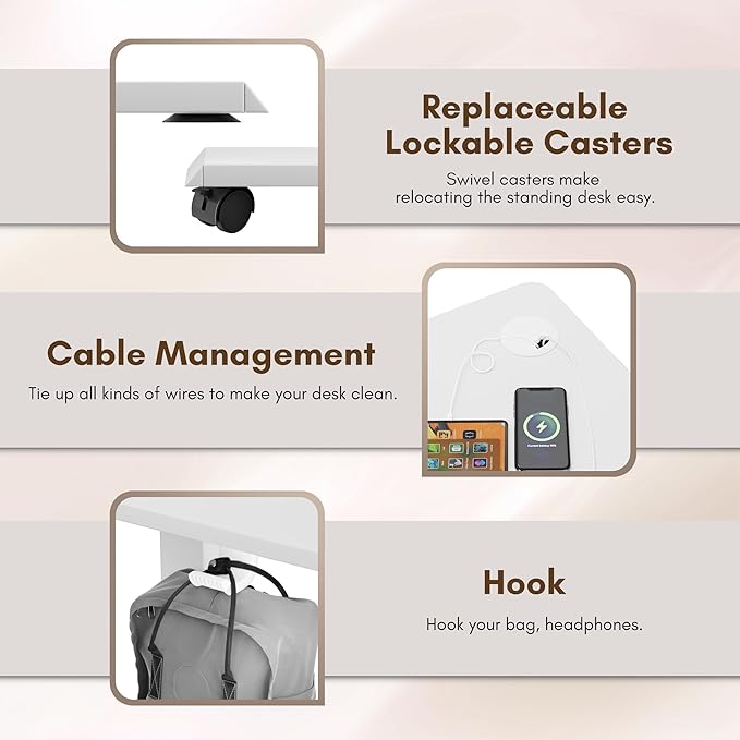 Electric Standing Desk 60 Inch, Ergonomic Height Adjustable Table with T-Shaped Metal Bracket Modern Computer Workstations for Home Office, White, 60 x 24 Inch - LeafyLoom