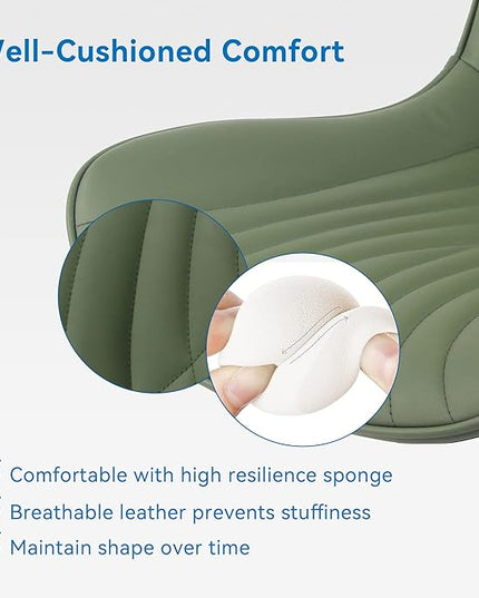 YOUNIKE Office Chair, Armless Desk Chair Computer Chair with Wheels, Modern Upholstered PU Leather Task Chair, Rolling Adjustable Swivel Home Office Desk Chair, Dark Green - LeafyLoom