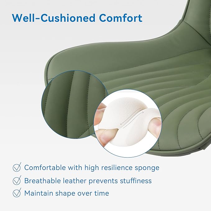 YOUNIKE Office Chair, Armless Desk Chair Computer Chair with Wheels, Modern Upholstered PU Leather Task Chair, Rolling Adjustable Swivel Home Office Desk Chair, Dark Green - LeafyLoom