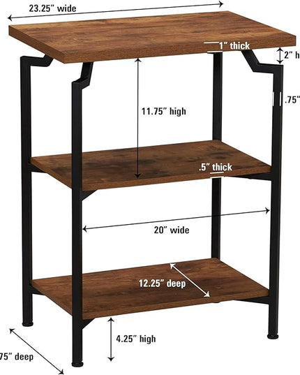 Household Essentials Crown Narrow 3 Shelf Open Storage Bookshelf Rustic Hickory Wood Grain and Black Metal - LeafyLoom