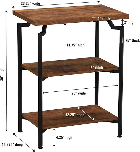 Household Essentials Crown Narrow 3 Shelf Open Storage Bookshelf Rustic Hickory Wood Grain and Black Metal - LeafyLoom