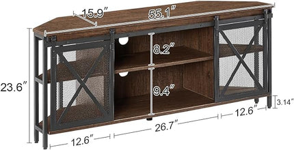 HOMISSUE Corner TV Stand, Corner TV Stand for 55 60 Inch TV, Industrial & Farmhouse Corner Entertainment Center w/Sliding Barn Door, Corner TV Cabinet for Living Room, Brown - LeafyLoom