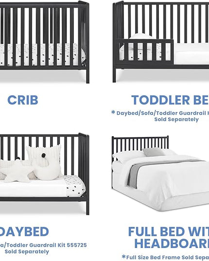 Delta Children Heartland 4-in-1 Convertible Crib, Black + Twinkle Galaxy Crib and Toddler Mattress (Bundle) - LeafyLoom