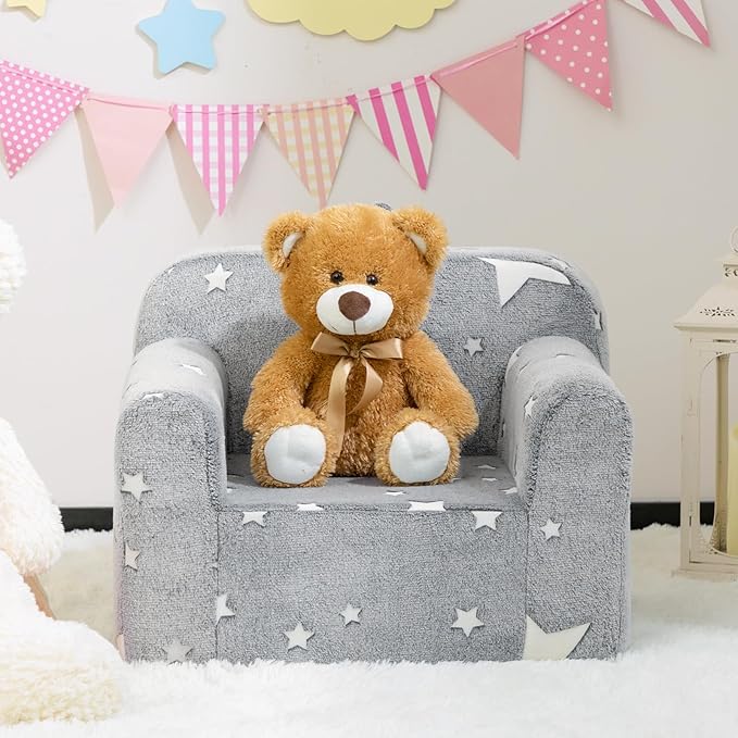 ALIMORDEN Kids Ultra-Soft Snuggle Foam Filled Chair, Single Cuddly Sherpa Reading Couch for Boys and Girls,Star - LeafyLoom