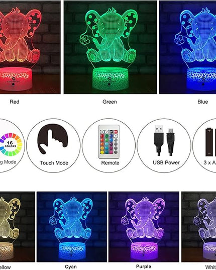 easuntec Elephant Gifts Elephant Lamp with Remote & Smart Touch 7 Colors + 16 Colors Changing Elephant Gifts for Women 4 5 6 7 8 Year Old Girl Gifts (Epht16WT) - LeafyLoom