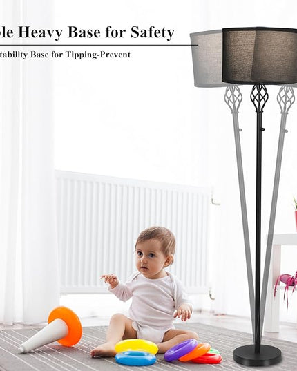 Floor Lamps for Living Room, Standing Lamp for Bedroom, Modern Floor Lamp with Gray Linen Shade, Rotary Switch, 2700K 10W Bulb Included, Stepless Dimmable Floor lamp, Classic Tall Lamp for Office - LeafyLoom