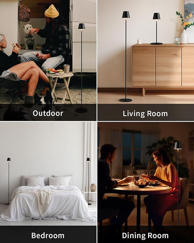 KDG Modern Cordless Floor Lamp, Portable LED Corner Stand Lamp, 5000mAh Battery Operated, Stepless Dimmable Adjustable Height lighting for Living room, Bedroom, Outdoor, Office, Night Light(Black) - LeafyLoom