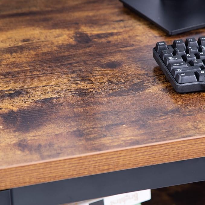 TOPSKY Computer Desk with Bookshelf/Metal Hole Cable Cover 1.18" Thick Desk (55", Rustic Brown) - LeafyLoom