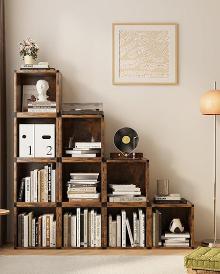 Cube Storage Organizer with Wheels Connect Firmly to Each Other, Book Shelf Assembly Required, Suitable for Room Decor, Closet Organizers and Storage, Display Shelf (Rustic Brown, 10.39*10.39"+Wheels) - LeafyLoom