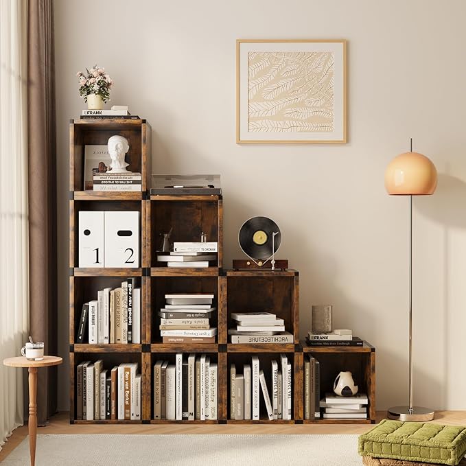 Cube Storage Organizer Connect Firmly to Each Other, Book Shelf Assembly Required, Suitable for Room Decor, Closet Organizers and Storage, Display Shelf (Rustic Brown, 10.39 * 10.39") - LeafyLoom