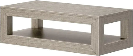 Plank+Beam Modern Rectangular Coffee Table with Shelf, Solid Wood, 48 Inch, Center Table with Storage, 2 Tier Tea Table for Living Room, Seashell Wirebrush - LeafyLoom