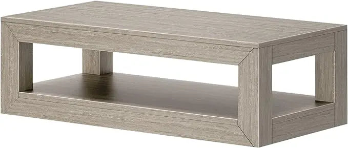 Plank+Beam Modern Rectangular Coffee Table with Shelf, Solid Wood, 48 Inch, Center Table with Storage, 2 Tier Tea Table for Living Room, Seashell Wirebrush - LeafyLoom