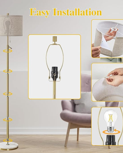 Marble Floor Lamp, Adjustable Height Standing Lamp with Marble Base Tall Lamp with Pull Chain Switch Floor Lamps for Living Room, Bedroom & Office Bulbs Not Included(Gold) - LeafyLoom
