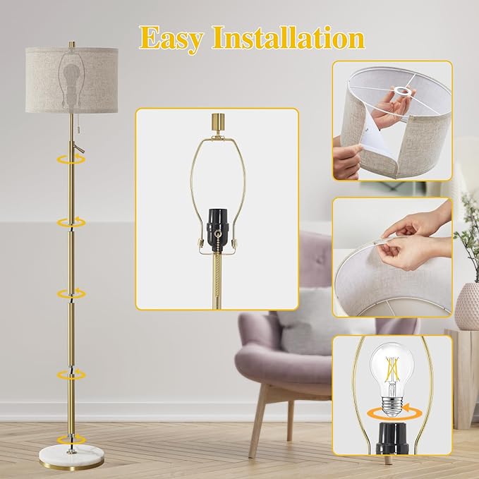 Marble Floor Lamp, Adjustable Height Standing Lamp with Marble Base Tall Lamp with Pull Chain Switch Floor Lamps for Living Room, Bedroom & Office Bulbs Not Included(Gold) - LeafyLoom