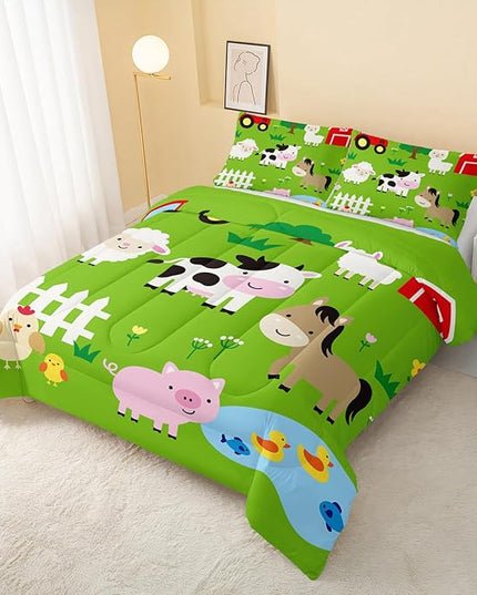 Farm Animal Comforter,Pig Cow Sheep Comforter Set for Kids Teens Girls Boys,3Pcs Bedding Set Printed Comforter with 2 Pillowcases,Down Alternative,Soft and Lightweight，Queen Size - LeafyLoom