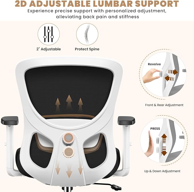 Office Chair Ergonomic Desk Chair with Adjustable Lumbar Support, Swivel Comfy Computer Chair Heavy Duty Executive Chair for Home Office - LeafyLoom