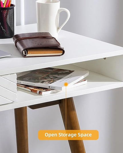 GAOMON Modern Home Office Writing Desk, 42 Inch Computer Table Desk with Drawers, Simple Mid Century Modern Desk, White - LeafyLoom