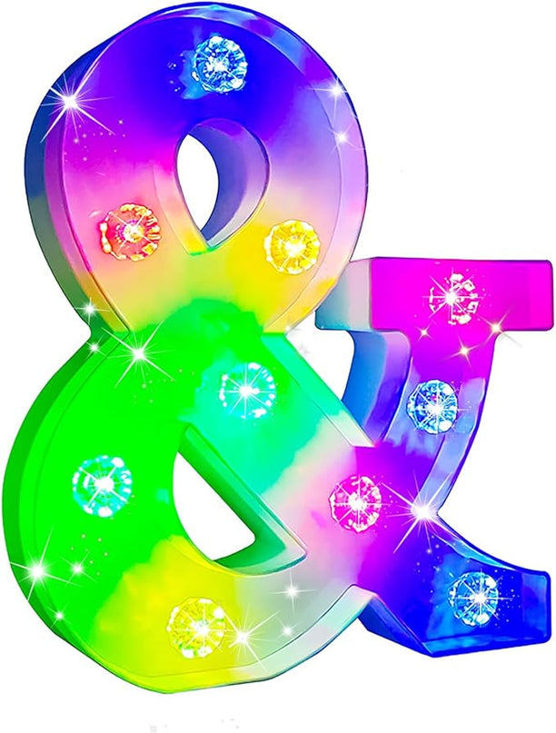 Glintee Light Up Letters Letter Lights - Colorful LED Letters Lights Alphabet for Romantic Valentines Day Night Lights Wedding Birthday Party Home Bar Decor- (Colorful &) - LeafyLoom