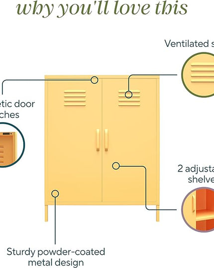 Novogratz Cache 2 Door Metal Locker Storage, Yellow Cabinet - LeafyLoom