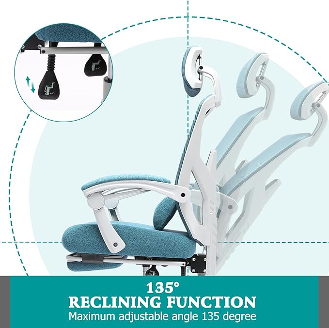 edx Ergonomic Office Chair, Reclining High Back Mesh Chair, Computer Desk Chair, Swivel Rolling Home Task Chair with Lumbar Support Pillow, Adjustable Headrest, Retractable Footrest and Armrests - LeafyLoom
