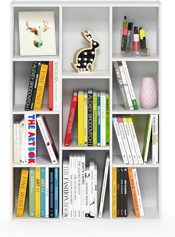 Furinno Luder Bookcase / Book / Storage , 11-Cube, White - LeafyLoom