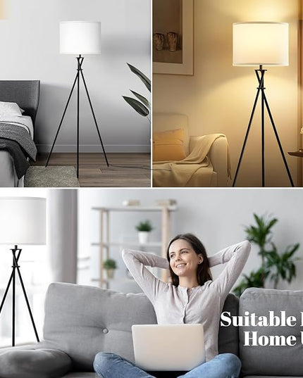 Modern Floor Lamps, 61" Tripod Floor Lamp, Mid Century Lamp with Simple Design, Lamps for Living Room, Bedroom, Office,Tall Standing Lamp with Rocker Swtich, Black White- without Bulb - LeafyLoom