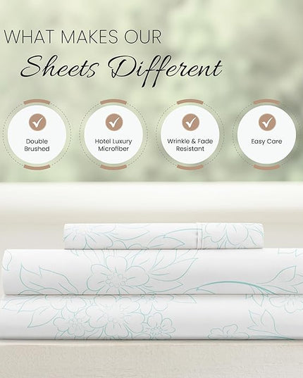 Linen Market 3 Piece Twin Bedding Sheet Set (Aqua Vine) - Sleep Better Than Ever with These Ultra-Soft & Cooling Bed Sheets for Your Twin Size Bed - Deep Pocket Fits 16" Mattress - LeafyLoom