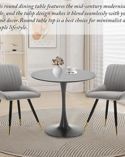 Black Round Dining Table, 31.5" Tulip Table Kitchen Round Dining Table for 2-4 People with MDF Table Top and Metal Pedestal Base, Mid-Century Leisure Table for Home, Dining Room, Cafe - LeafyLoom