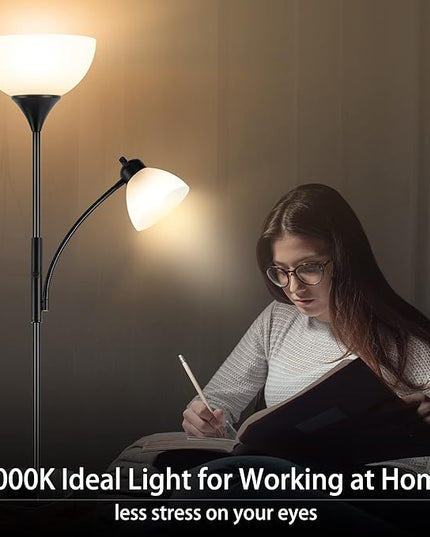 Floor Lamp, Dimmable Standing lamp, 3 Levels Dimmable Brightness, Included 9W and 5W LED Bulbs, Industrial Floor Lamp for Living Room, Bedroom, Office, Reading - LeafyLoom