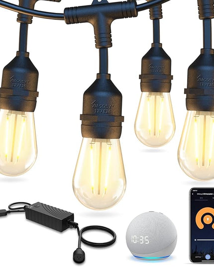 XMCOSY+ Smart Outdoor String Lights, 72.5 Ft Patio Lights with 22 Edison Shatterproof Bulbs, APP & WiFi Control Dimmable Outdoor Light, Work with Alexa, IP65 Waterproof LED String Light for Outside XMcosy
