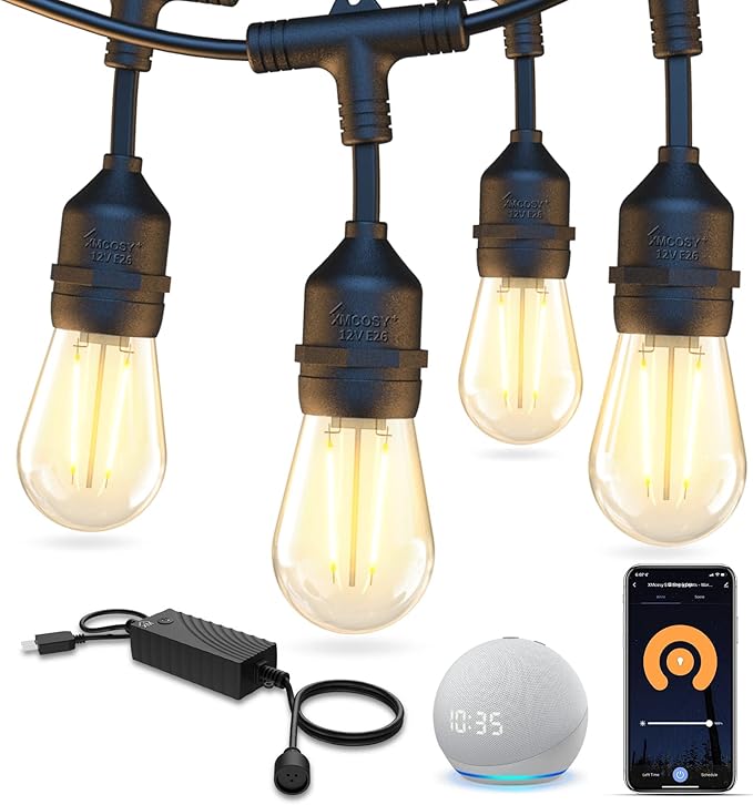XMCOSY+ Smart Outdoor String Lights, 72.5 Ft Patio Lights with 22 Edison Shatterproof Bulbs, APP & WiFi Control Dimmable Outdoor Light, Work with Alexa, IP65 Waterproof LED String Light for Outside XMcosy