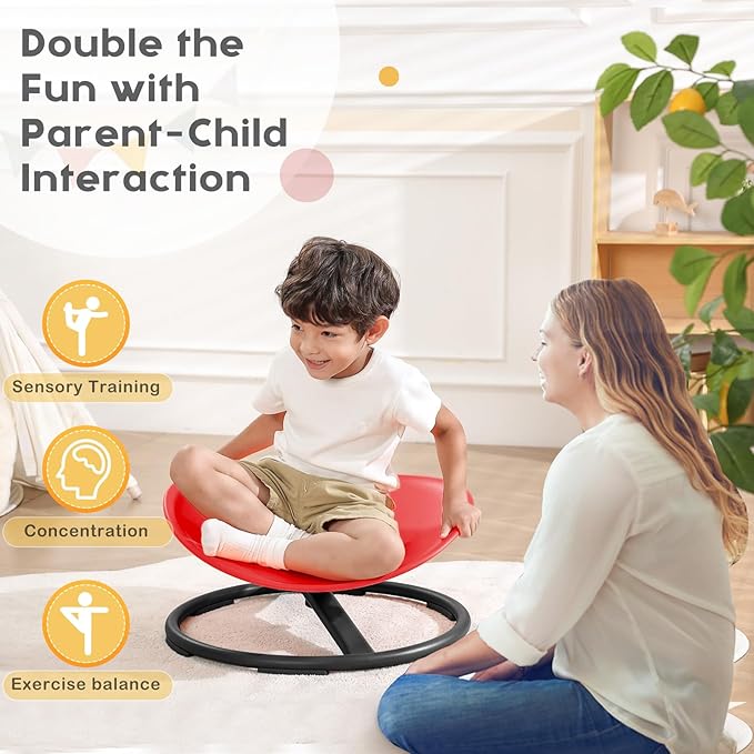Sensory Toys for Kids Autism Sensory Products Sit and Spin Autism Toys Sensory Chair Spinning Chair ADHD Chair Swivel Chair Training Body Coordination (Red) - LeafyLoom