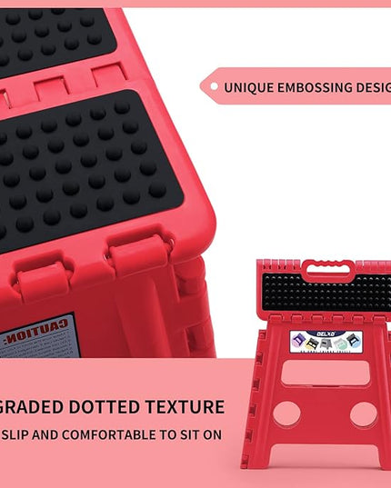 Delxo Folding Step Stool,Non-Slip Stool 13 inch Height Premium Heavy Duty Foldable Stool for Kids and Adults,Kitchen Garden Bathroom Stepping Stool 1 Pack in Red,2021 Upgrade Dotted Texture - LeafyLoom