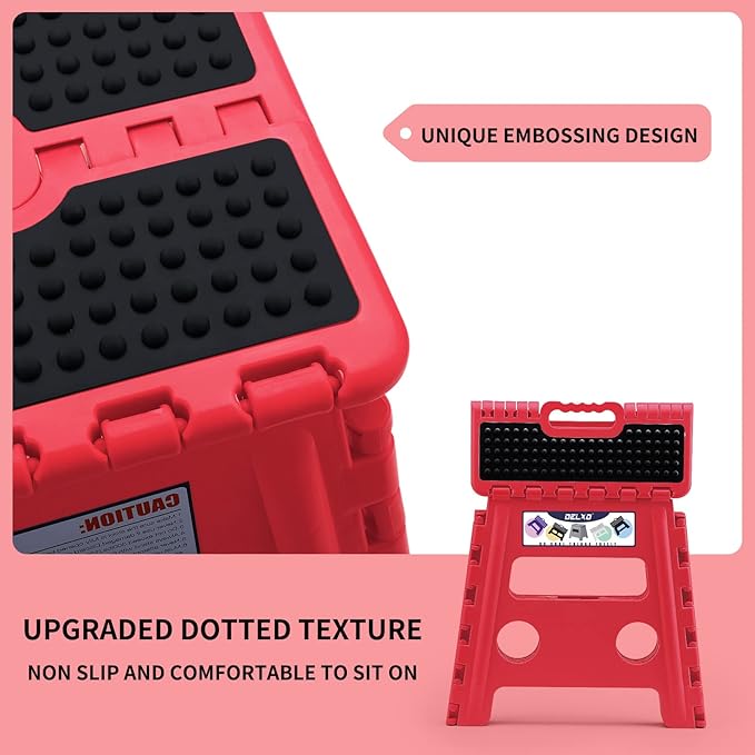 Delxo Folding Step Stool,Non-Slip Stool 13 inch Height Premium Heavy Duty Foldable Stool for Kids and Adults,Kitchen Garden Bathroom Stepping Stool 1 Pack in Red,2021 Upgrade Dotted Texture - LeafyLoom